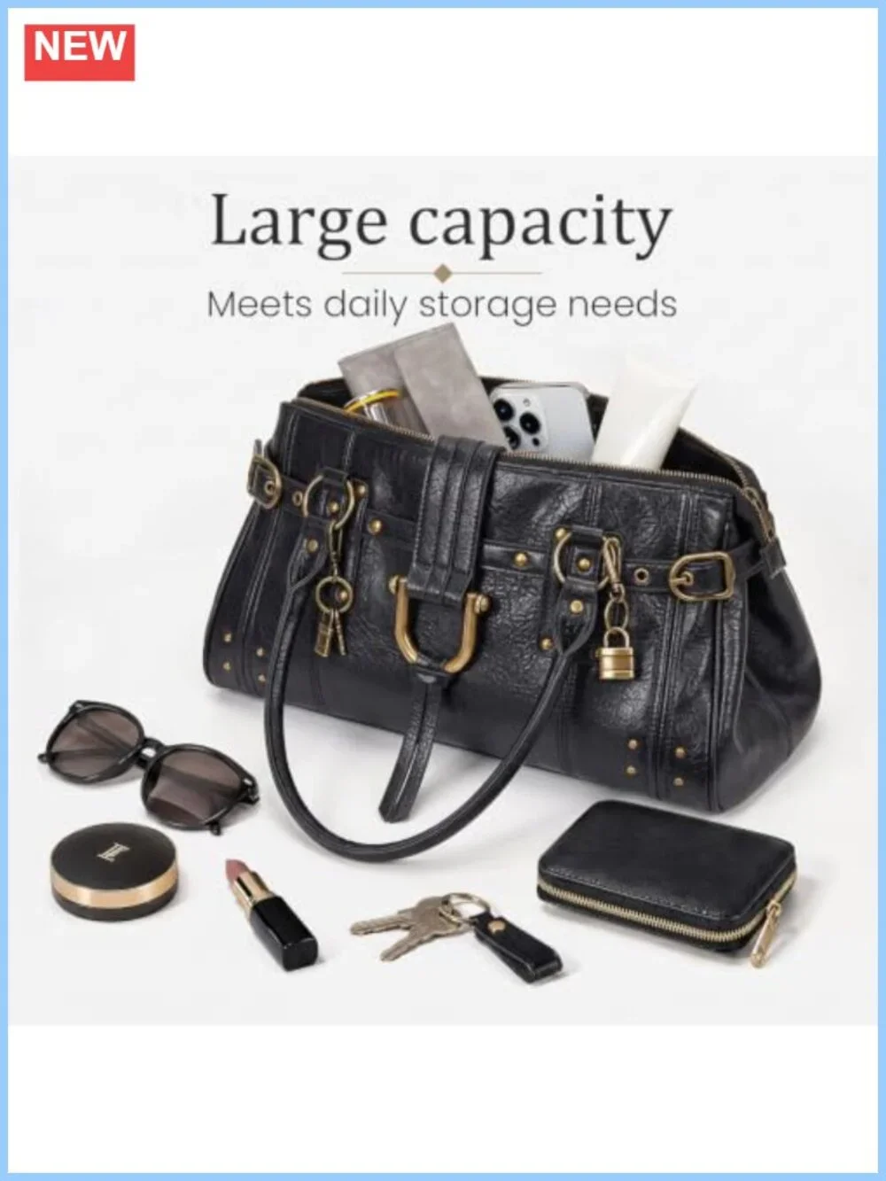 Slouchy Tote Bag Karlie Lock Shoulder Bag Y2K Hobo Purse Soft PU Leather